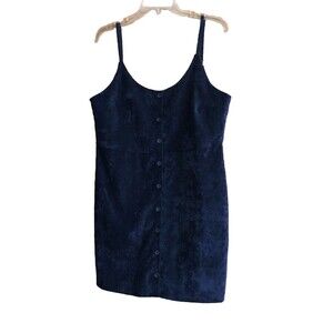 Urban Outfitters Cooperative Velvet Mini Dress Button Front Navy Blue Large
